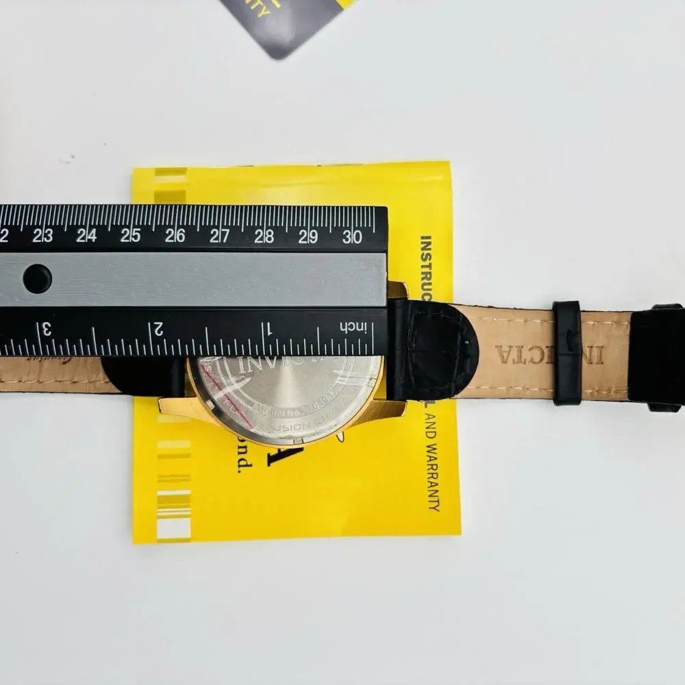 Invicta Chronograph #10491 Watch with Black Leather Band In Box. With Paperwork